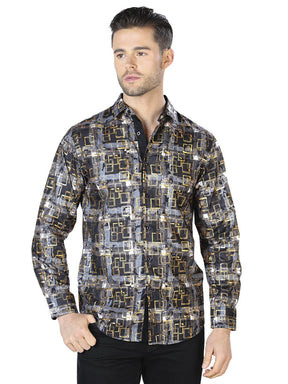 Black And Gold Casual Long Sleeve Shirt 44013 - BELLEZA'S - Black And Gold Casual Long Sleeve Shirt 44013 - Mens Shirt - 04401301