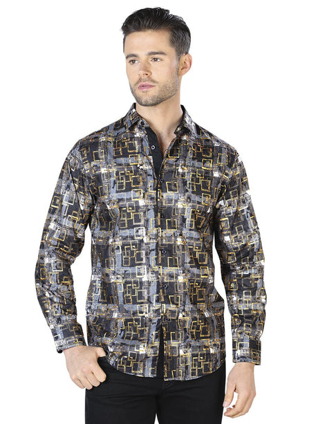 Black And Gold Casual Long Sleeve Shirt 44013 - BELLEZA'S - Black And Gold Casual Long Sleeve Shirt 44013 - Mens Shirt - 04401301