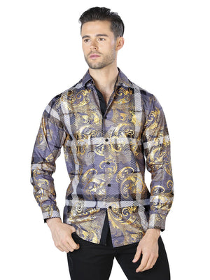 Black And Gold Casual Long Sleeve Shirt 44022 - BELLEZA'S - Black And Gold Casual Long Sleeve Shirt 44022 - Mens Shirt - 04402201
