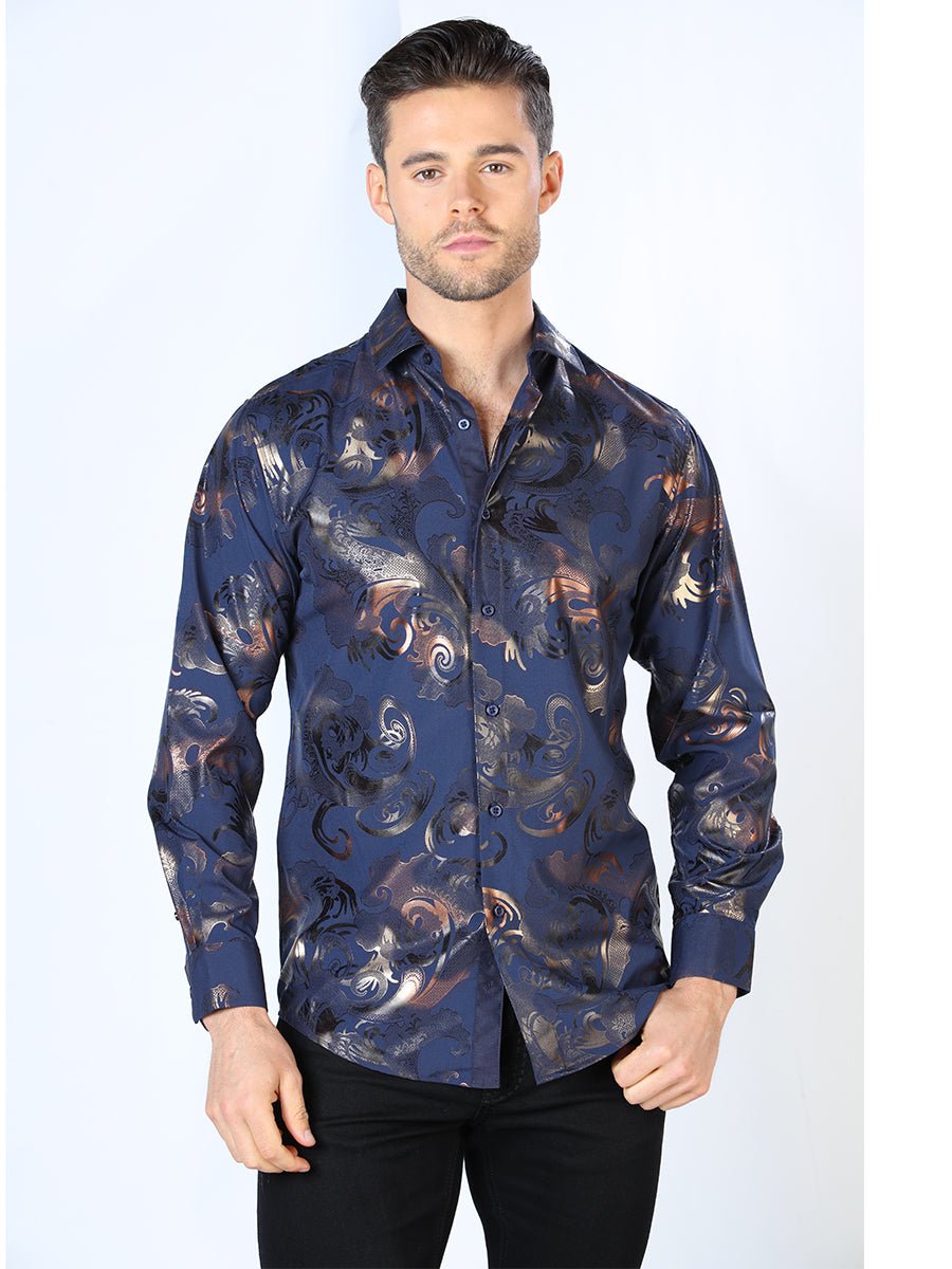 Black And Gold Casual Long Sleeve Shirt 44036 - BELLEZA'S - Black And Gold Casual Long Sleeve Shirt 44036 - Mens Shirt - 04403601