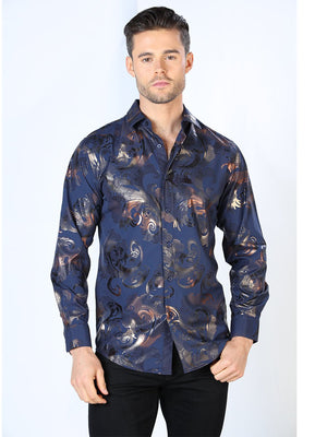 Black And Gold Casual Long Sleeve Shirt 44036 - BELLEZA'S - Black And Gold Casual Long Sleeve Shirt 44036 - Mens Shirt - 04403601