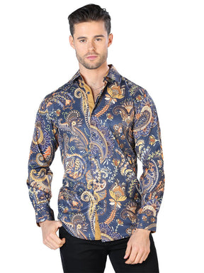 Black And Gold Silver Casual Long Sleeve Shirt 44051 - BELLEZA'S - Black And Gold Silver Casual Long Sleeve Shirt 44051 - CABALLERO - 04405101