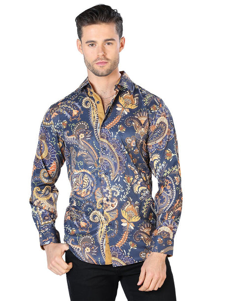 Black And Gold Silver Casual Long Sleeve Shirt 44051 - BELLEZA'S - Black And Gold Silver Casual Long Sleeve Shirt 44051 - CABALLERO - 04405101