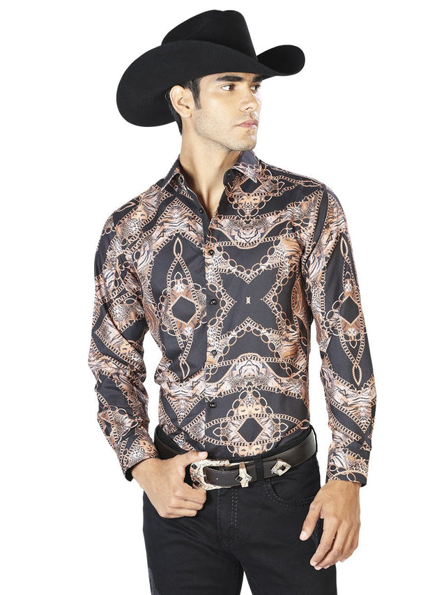 Black And Leopard Casual Long Sleeve Shirt 43564 - BELLEZA'S - Black And Leopard Casual Long Sleeve Shirt 43564 - CABALLERO - 04356401