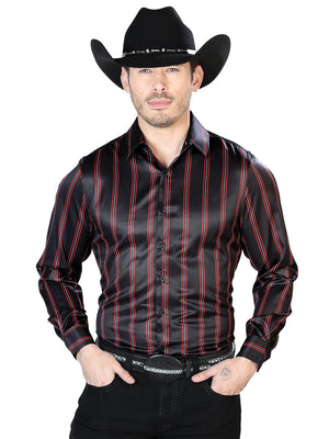 Black And Red Casual Long Sleeve Shirt 43922 - BELLEZA'S - Black And Red Casual Long Sleeve Shirt 43922 - Men - 04392201