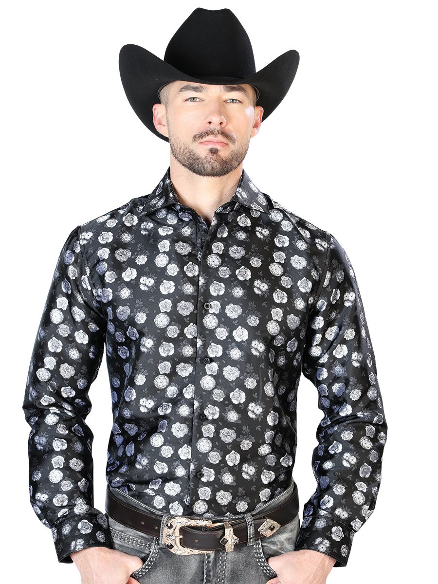 Black And White Casual Long Sleeve Shirt 43710 - BELLEZA'S - Black And White Casual Long Sleeve Shirt 43710 - CABALLERO - 04371001