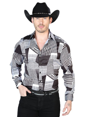 Black And White Casual Long Sleeve Shirt 43991 - BELLEZA'S - Black And White Casual Long Sleeve Shirt 43991 - Mens Shirt - 04399101