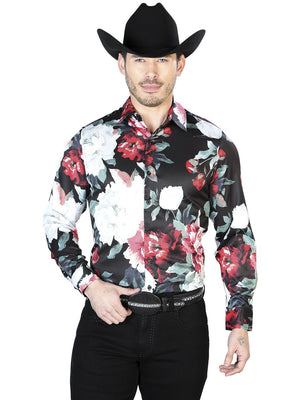 Black And White Flowers Casual Long Sleeve Shirt 43670 - BELLEZA'S - Black And White Flowers Casual Long Sleeve Shirt 43670 - CABALLERO - 04367001