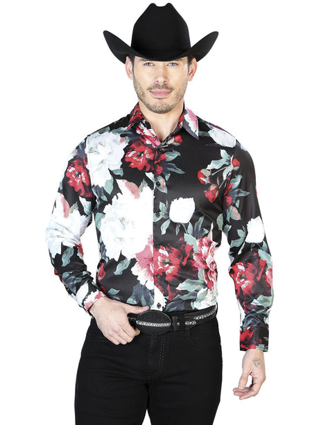 Black And White Flowers Casual Long Sleeve Shirt 43670 - BELLEZA'S - Black And White Flowers Casual Long Sleeve Shirt 43670 - CABALLERO - 04367001