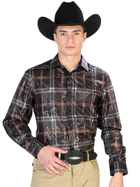 Black Checker Casual Long Sleeve Shirt 43825 - BELLEZA'S - Black Checker Casual Long Sleeve Shirt 43825 - CABALLERO - 04382501