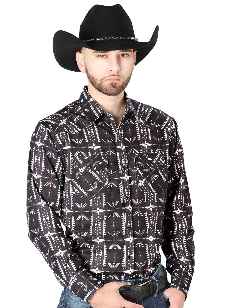 Black Long Sleeve Cowboy Shirt 44205 - BELLEZA'S - Black Long Sleeve Cowboy Shirt 44205 - CABALLERO - 04420501