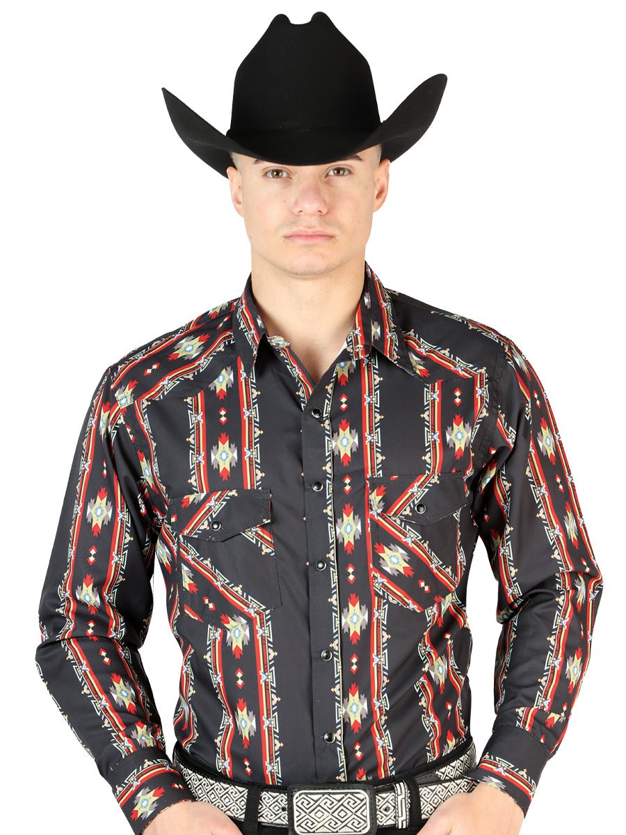 Black Long Sleeve Cowboy Shirt 44210 - BELLEZA'S - Black Long Sleeve Cowboy Shirt 44210 - CABALLERO - 04421001