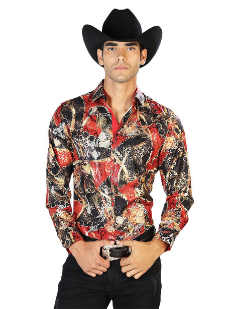 Black Red Casual Long Sleeve Shirt 43569 - BELLEZA'S - Black Red Casual Long Sleeve Shirt 43569 - CABALLERO - 04356901