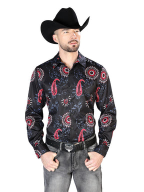 Black Red Casual Long Sleeve Shirt 43673 - BELLEZA'S - Black Red Casual Long Sleeve Shirt 43673 - CABALLERO - 04367301