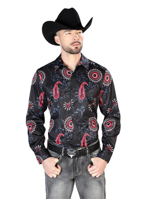 Black Red Casual Long Sleeve Shirt 43673 - BELLEZA'S - Black Red Casual Long Sleeve Shirt 43673 - CABALLERO - 04367301