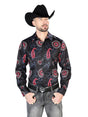 Black Red Casual Long Sleeve Shirt 43673 - BELLEZA'S - Black Red Casual Long Sleeve Shirt 43673 - CABALLERO - 04367301