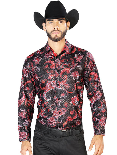 Black Red Casual Long Sleeve Shirt 43804 - BELLEZA'S - Black Red Casual Long Sleeve Shirt 43804 - CABALLERO - 04380401