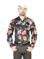 Black With Red Roses Casual Long Sleeve Shirt 43675 - BELLEZA'S - Black With Red Roses Casual Long Sleeve Shirt 43675 - CABALLERO - 04367501