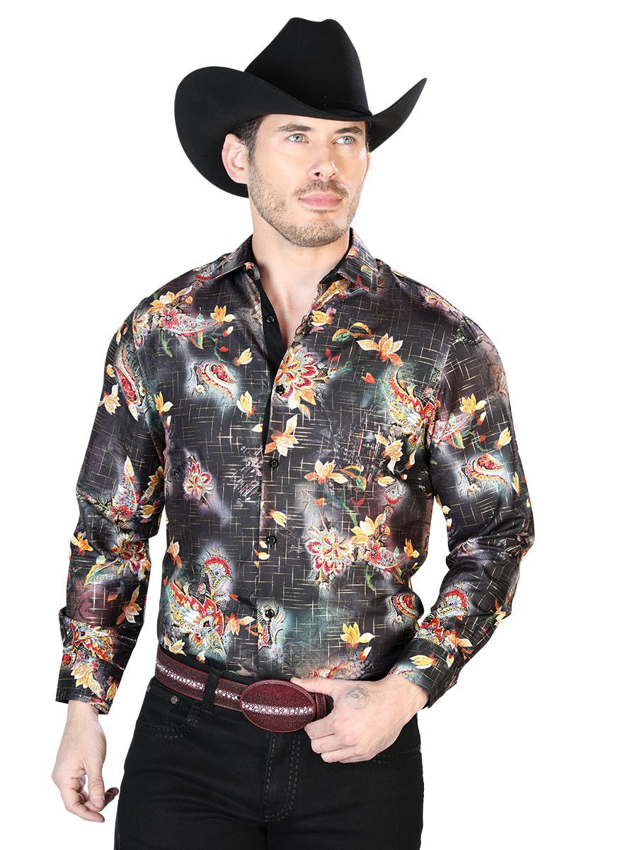 Black/Multicolor Casual Long Sleeve Shirt 43813 - BELLEZA'S - Black/Multicolor Casual Long Sleeve Shirt 43813 - CABALLERO - 04381301