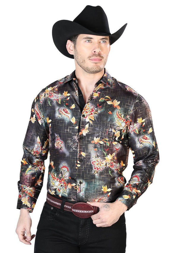 Black/Multicolor Casual Long Sleeve Shirt 43813 - BELLEZA'S - Black/Multicolor Casual Long Sleeve Shirt 43813 - CABALLERO - 04381301