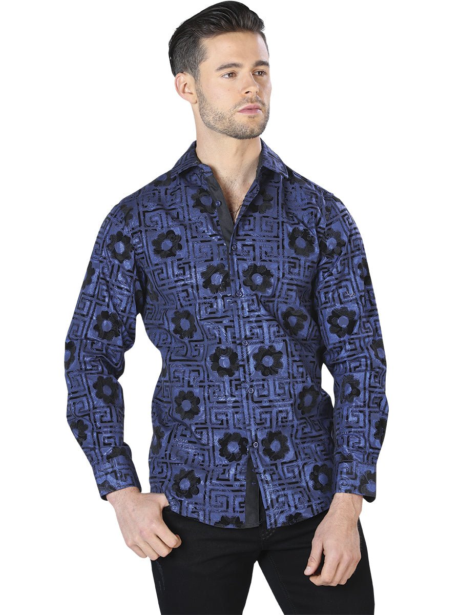 Blue And Black Casual Long Sleeve Shirt 44057 - BELLEZA'S - Blue And Black Casual Long Sleeve Shirt 44057 - Mens Shirt - 04405701