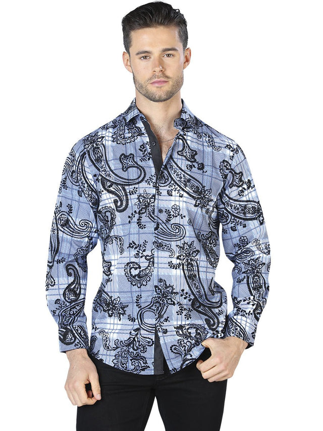Blue And Black Casual Long Sleeve Shirt 44058 - BELLEZA'S - Blue And Black Casual Long Sleeve Shirt 44058 - CABALLERO - 04405801