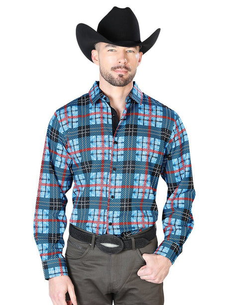 Blue And Checkers Casual Long Sleeve Shirt 43690 - BELLEZA'S - Blue And Checkers Casual Long Sleeve Shirt 43690 - CABALLERO - 04369001