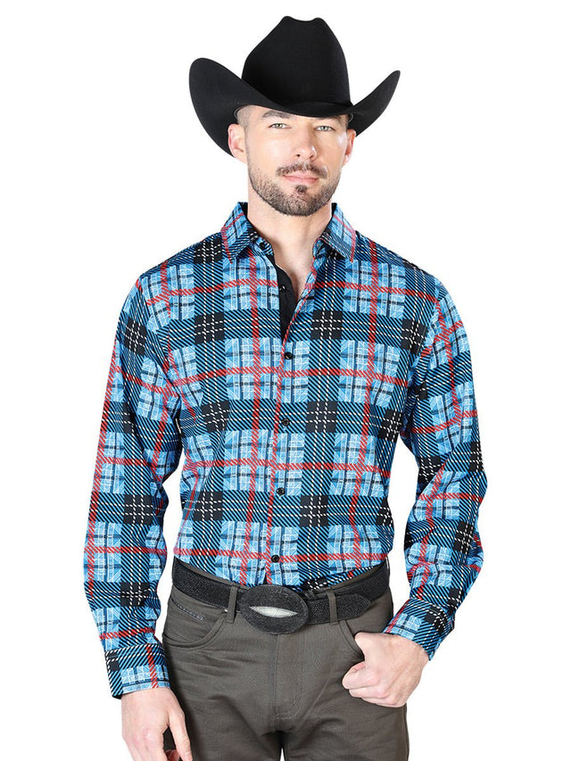 Blue And Checkers Casual Long Sleeve Shirt 43690 - BELLEZA'S - Blue And Checkers Casual Long Sleeve Shirt 43690 - CABALLERO - 04369001