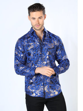 Blue And Gold Casual Long Sleeve Shirt 44029 - BELLEZA'S - Blue And Gold Casual Long Sleeve Shirt 44029 - Mens Shirt - 04402901