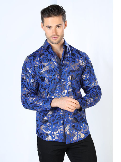 Blue And Gold Casual Long Sleeve Shirt 44029 - BELLEZA'S - Blue And Gold Casual Long Sleeve Shirt 44029 - Mens Shirt - 04402901