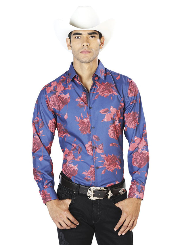 Blue And Red Casual Long Sleeve Shirt 43563 - BELLEZA'S - Blue And Red Casual Long Sleeve Shirt 43563 - CABALLERO - 04356301