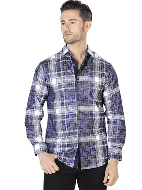 Blue And White Casual Long Sleeve Shirt 44007 - BELLEZA'S - Blue And White Casual Long Sleeve Shirt 44007 - Mens Shirt - 04400701