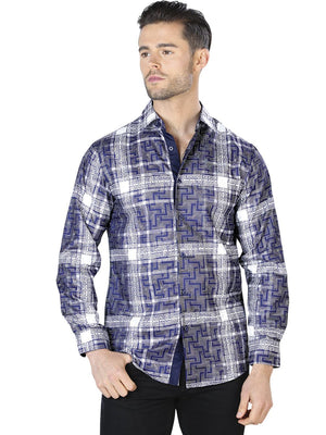 Blue And White Casual Long Sleeve Shirt 44007 - BELLEZA'S - Blue And White Casual Long Sleeve Shirt 44007 - Mens Shirt - 04400701