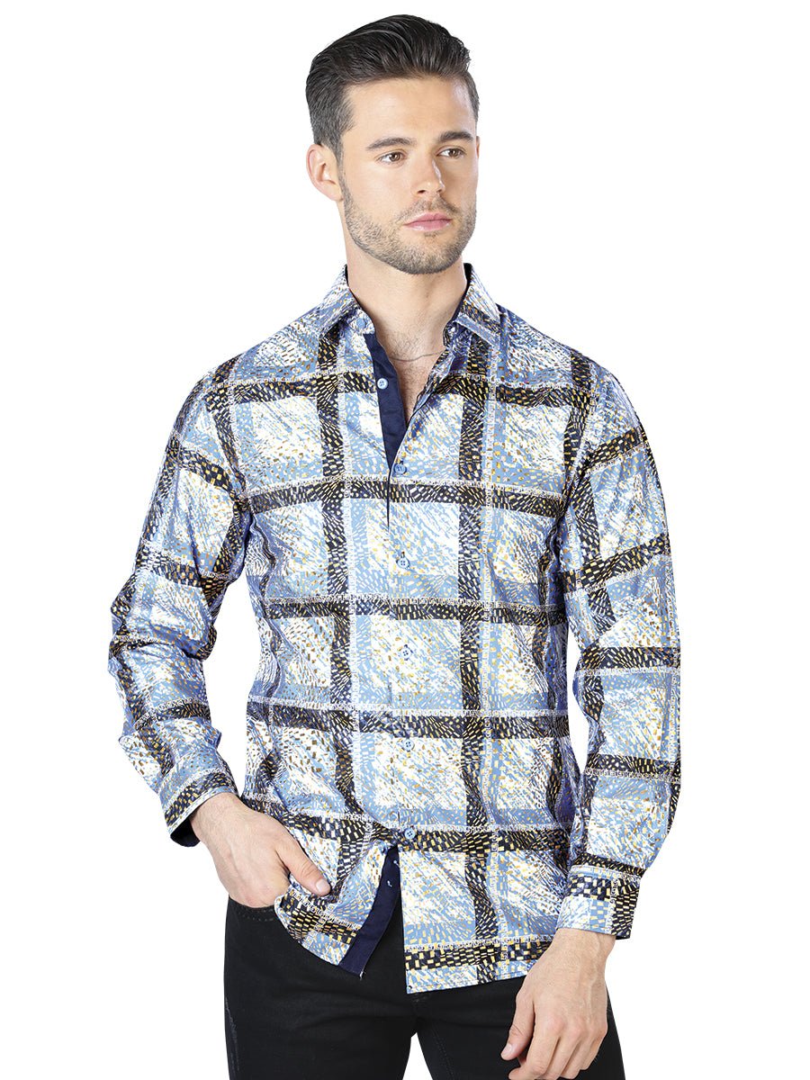 Blue And Yellow Casual Long Sleeve Shirt 44010 - BELLEZA'S - Blue And Yellow Casual Long Sleeve Shirt 44010 - CABALLERO - 04401001