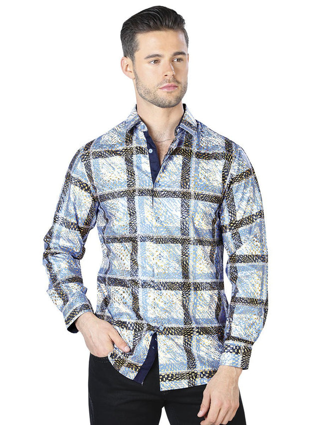 Blue And Yellow Casual Long Sleeve Shirt 44010 - BELLEZA'S - Blue And Yellow Casual Long Sleeve Shirt 44010 - CABALLERO - 04401001