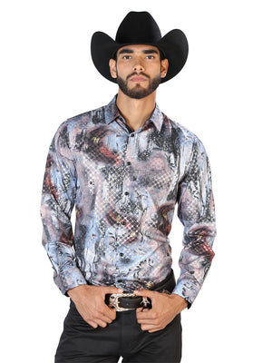 Blue Black Casual Long Sleeve Shirt 43871 - BELLEZA'S - Blue Black Casual Long Sleeve Shirt 43871 - CABALLERO - 04387101