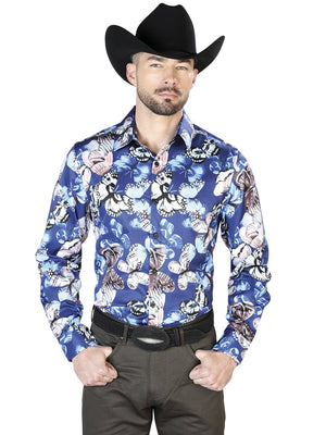 Blue Butterfly Casual Long Sleeve Shirt 43674 - BELLEZA'S - Blue Butterfly Casual Long Sleeve Shirt 43674 - CABALLERO - 04367401