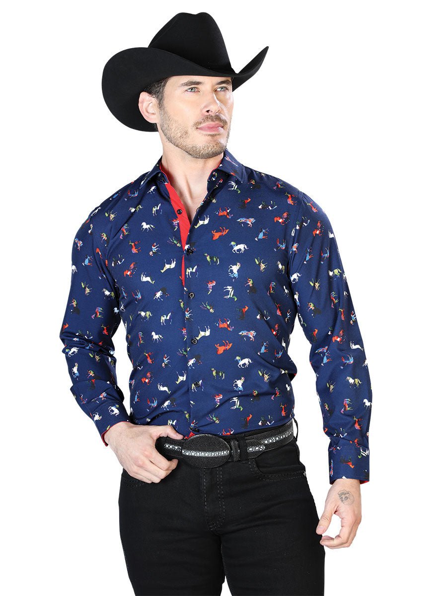Blue Casual Long Sleeve Shirt 43715 - BELLEZA'S - Blue Casual Long Sleeve Shirt 43715 - CABALLERO - 04371501