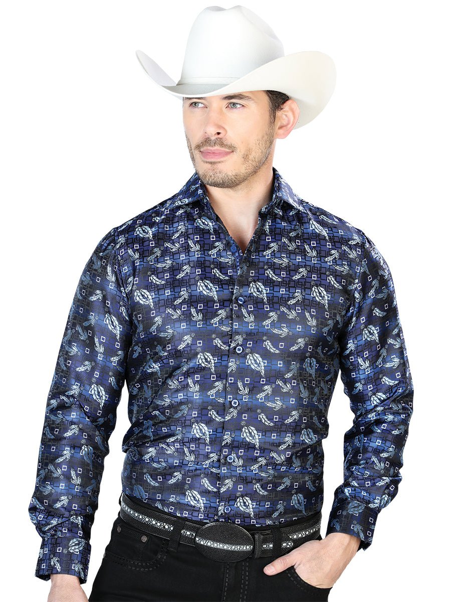 Blue Casual Long Sleeve Shirt 43747 - BELLEZA'S - Blue Casual Long Sleeve Shirt 43747 - CABALLERO - 04374701