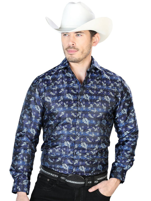 Blue Casual Long Sleeve Shirt 43747 - BELLEZA'S - Blue Casual Long Sleeve Shirt 43747 - CABALLERO - 04374701