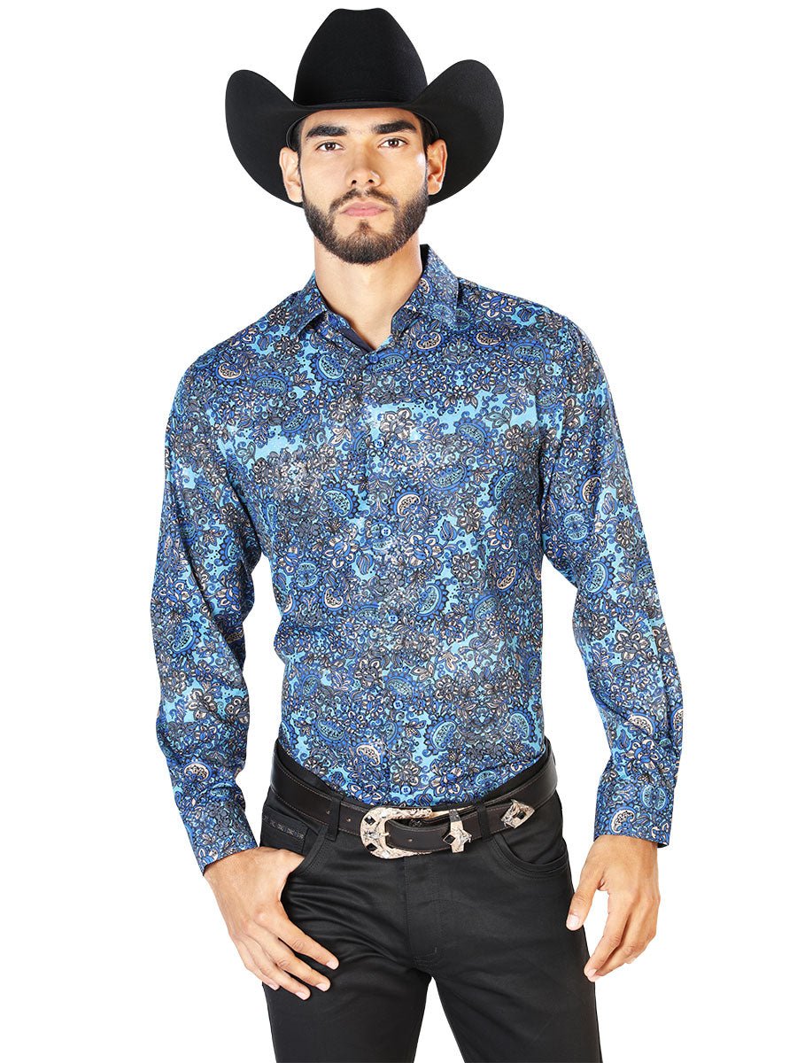 Blue Casual Long Sleeve Shirt 43859 - BELLEZA'S - Blue Casual Long Sleeve Shirt 43859 - CABALLERO - 04385901