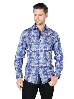 Blue Casual Long Sleeve Shirt 44050 - BELLEZA'S - Blue Casual Long Sleeve Shirt 44050 - CABALLERO - 04405001