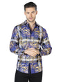 Blue Gold Print Casual Long Sleeve Shirt 44023 - BELLEZA'S - Blue Gold Print Casual Long Sleeve Shirt 44023 - CABALLERO - 04402301