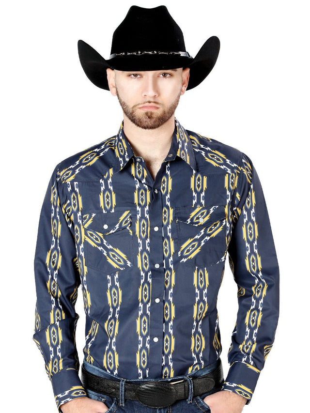 Blue Long Sleeve Cowboy Shirt 44219 - BELLEZA'S - Blue Long Sleeve Cowboy Shirt 44219 - CABALLERO - 04421901