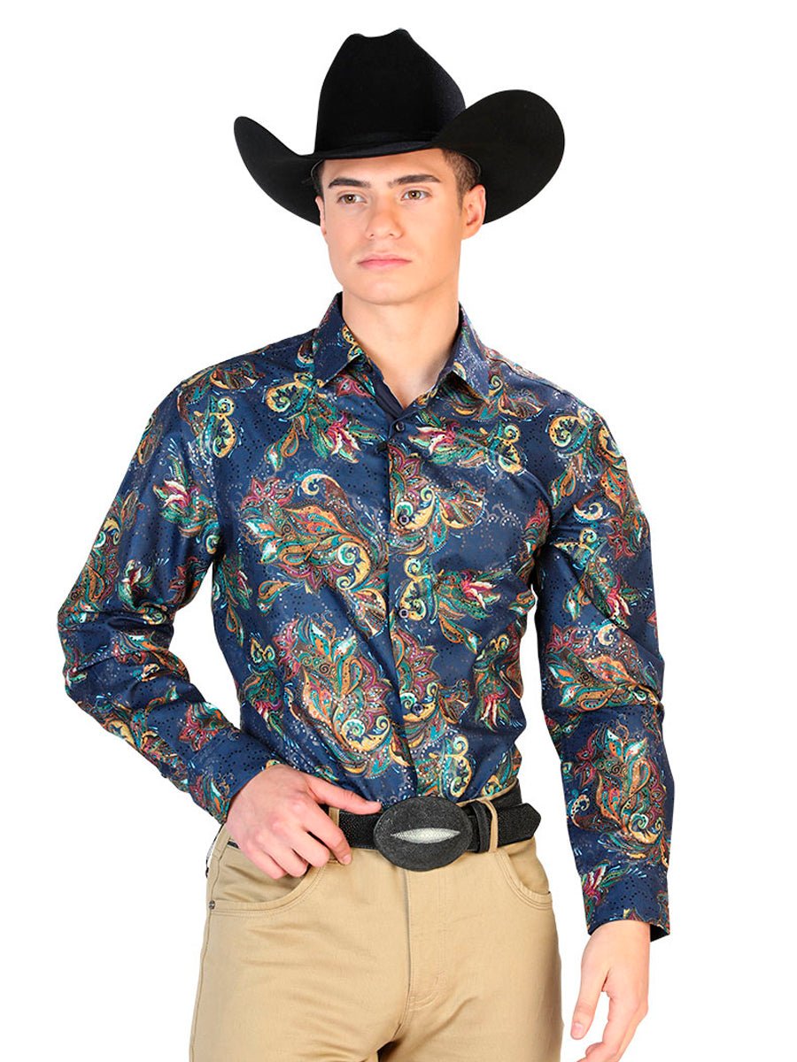 Blue Multicolor Casual Long Sleeve Shirt 43827 - BELLEZA'S - Blue Multicolor Casual Long Sleeve Shirt 43827 - CABALLERO - 04382701