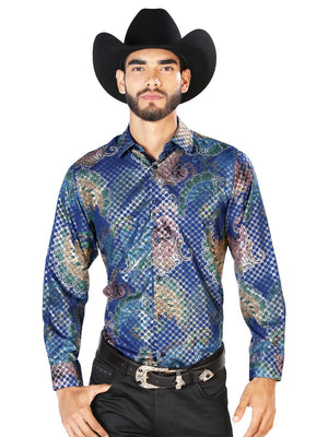Blue Print Casual Long Sleeve Shirt 43873 - BELLEZA'S - Blue Print Casual Long Sleeve Shirt 43873 - CABALLERO - 04387301
