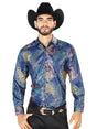 Blue Print Casual Long Sleeve Shirt 43873 - BELLEZA'S - Blue Print Casual Long Sleeve Shirt 43873 - CABALLERO - 04387301