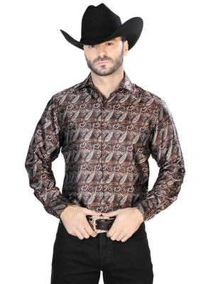 Brown Casual Long Sleeve Shirt 43751 - BELLEZA'S - Brown Casual Long Sleeve Shirt 43751 - CABALLERO - 04375101