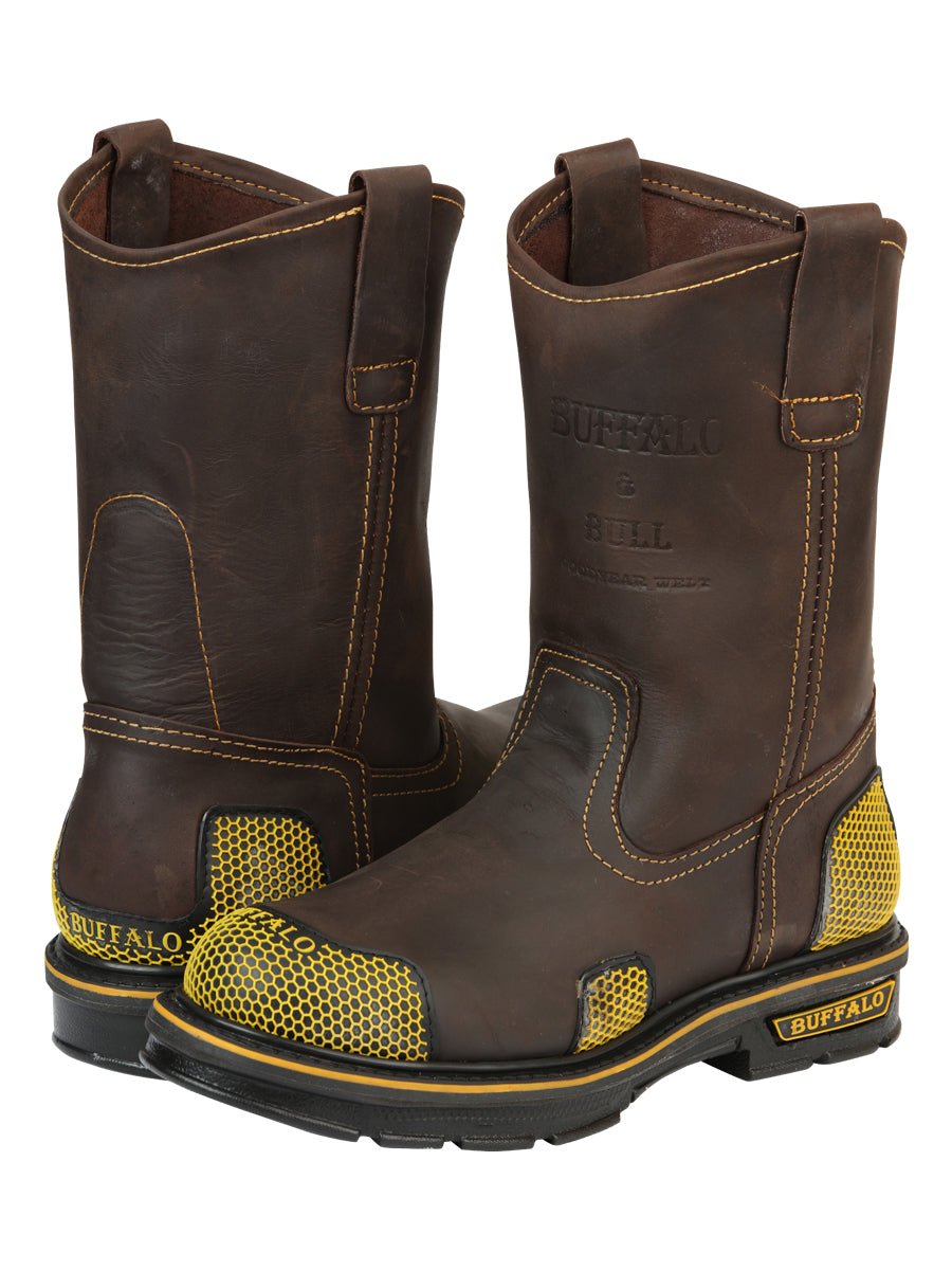 Buffalo & Bull Men’s Work Boots - Brown/Yellow 123031 - BELLEZA'S - Buffalo & Bull Men’s Work Boots - Brown/Yellow 123031 - CABALLERO - 12303101