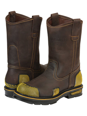 Buffalo & Bull Men’s Work Boots - Brown/Yellow 123031 - BELLEZA'S - Buffalo & Bull Men’s Work Boots - Brown/Yellow 123031 - CABALLERO - 12303101